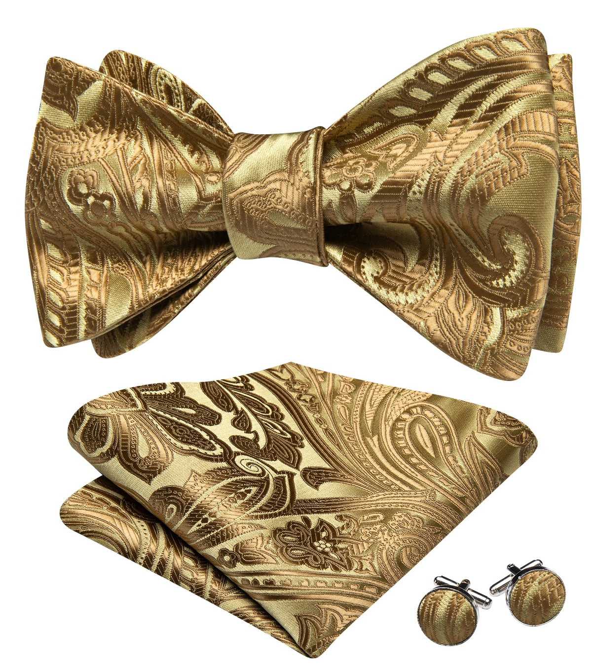 YOHOWA Bow Ties for Men Paisley Self Tie Bowtie Pocket Square Cufflinks Set