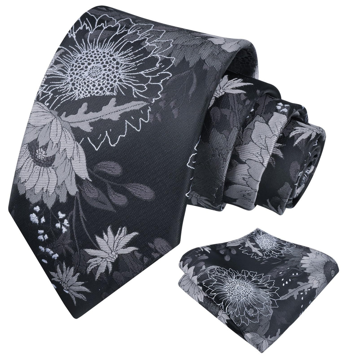 Alizeal Mens Large Chrysanthemum Bloom Floral Tie Set