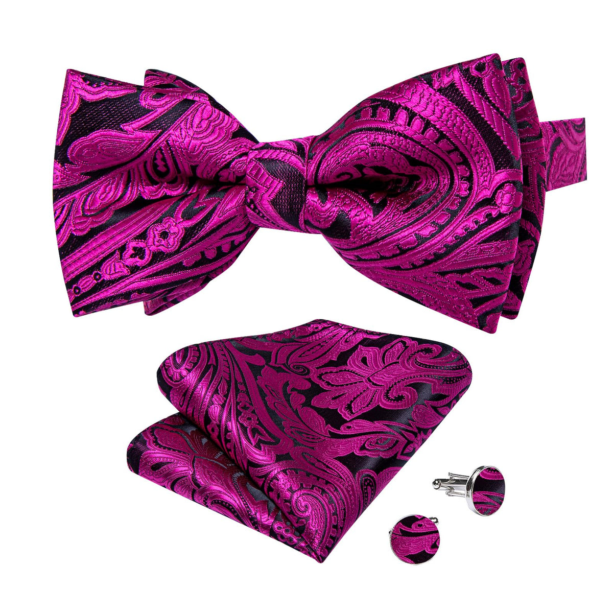DiBanGu Silk Paisley Bow Tie for Men Formal Pre-tied Bowtie Set