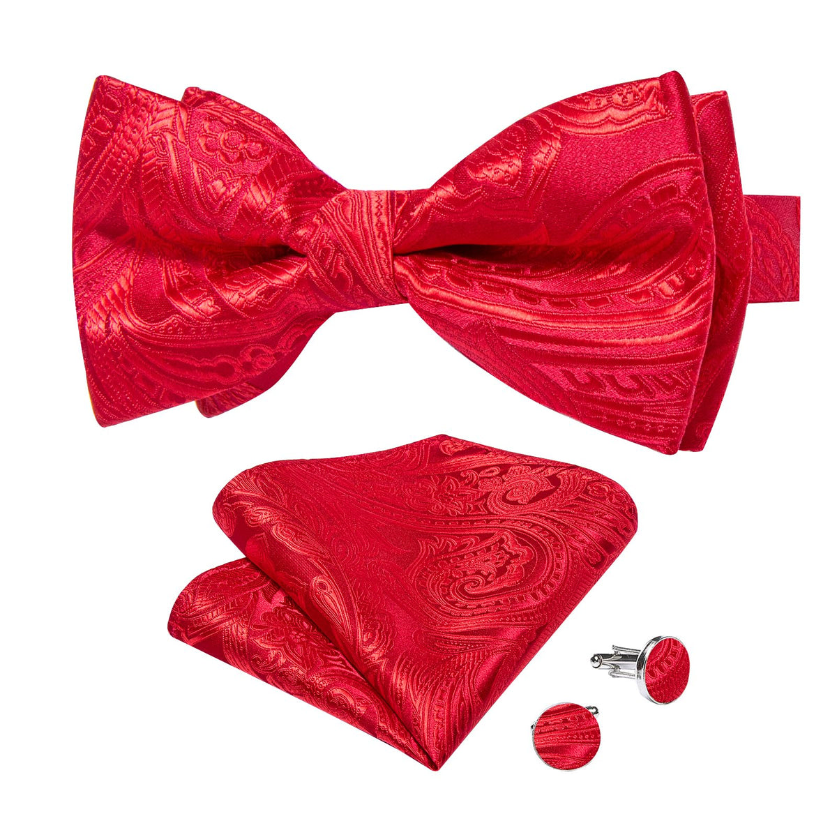 DiBanGu Silk Paisley Bow Tie for Men Formal Pre-tied Bowtie Set
