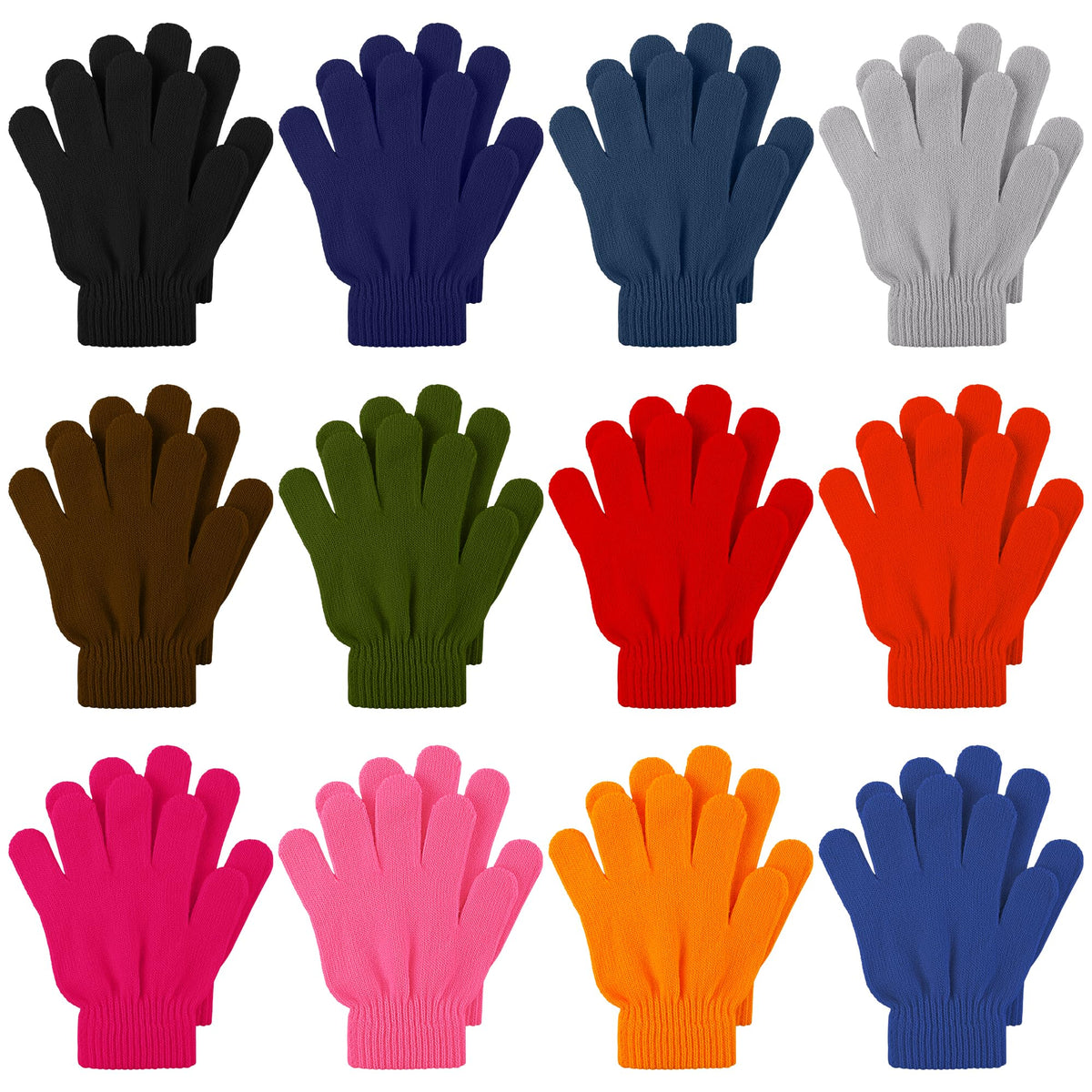 Cooraby 12 Pairs Kid's Winter Magic Gloves Children Stretchy Warm Magic Gloves Boys or Girls Knit Gloves for 6-12 Years