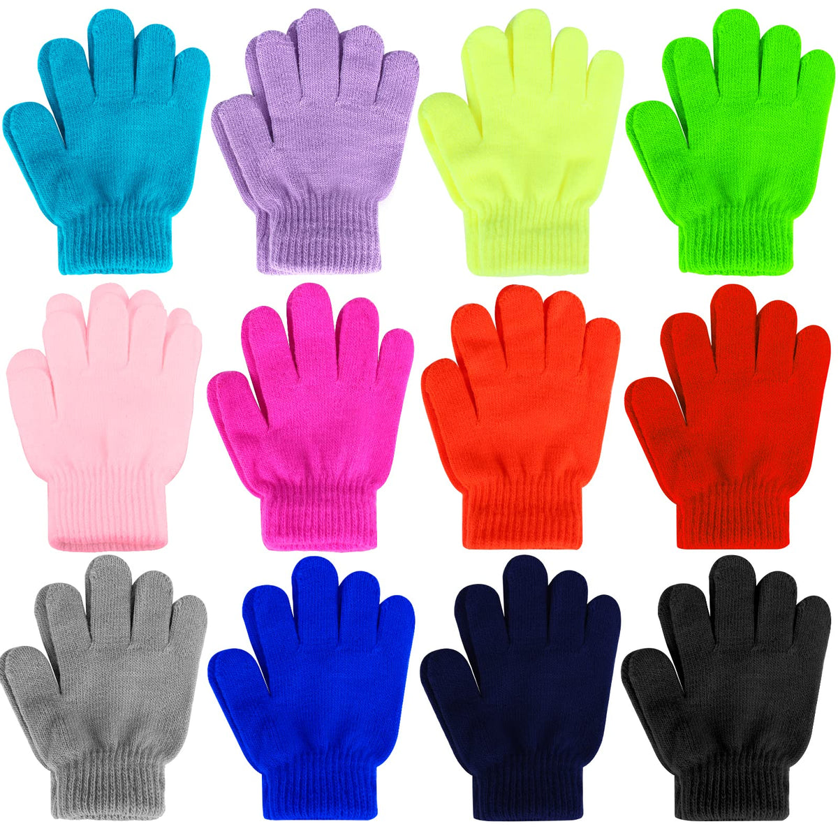 ONESING 3-24 Pairs Winter Knit Gloves for Kids - White Finger Gloves for Boys and Girls
