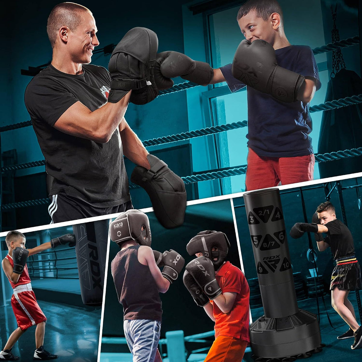 RDX Kids Boxing Gloves Sparring and Muay Thai Maya Hide Leather, Kara Patent Pending Junior Training Mitt for Kickboxing, Punching Bag, Focus Pads, MMA, Thai Pad, Double End Ball Punching Gloves