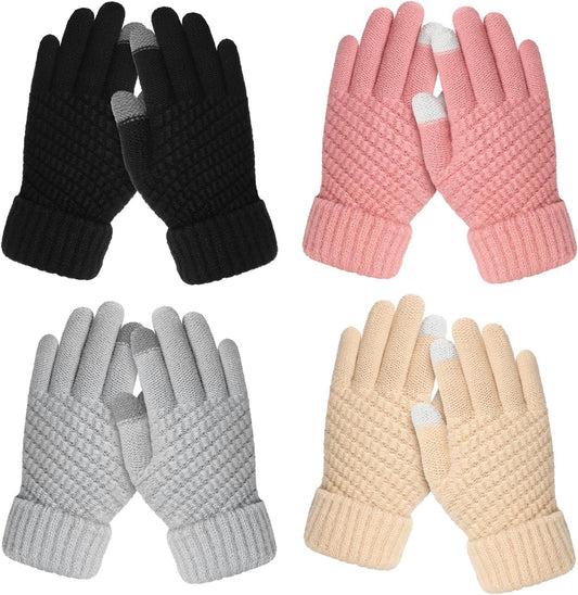 Clothclose 4 Piars Kids Winter Gloves, Knit Warm Gloves for Kids Boys Girls