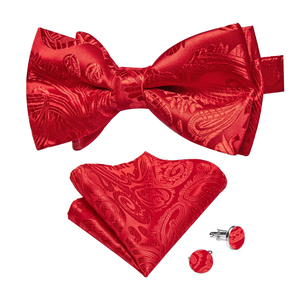 DiBanGu Silk Paisley Bow Tie for Men Formal Pre-tied Bowtie Set