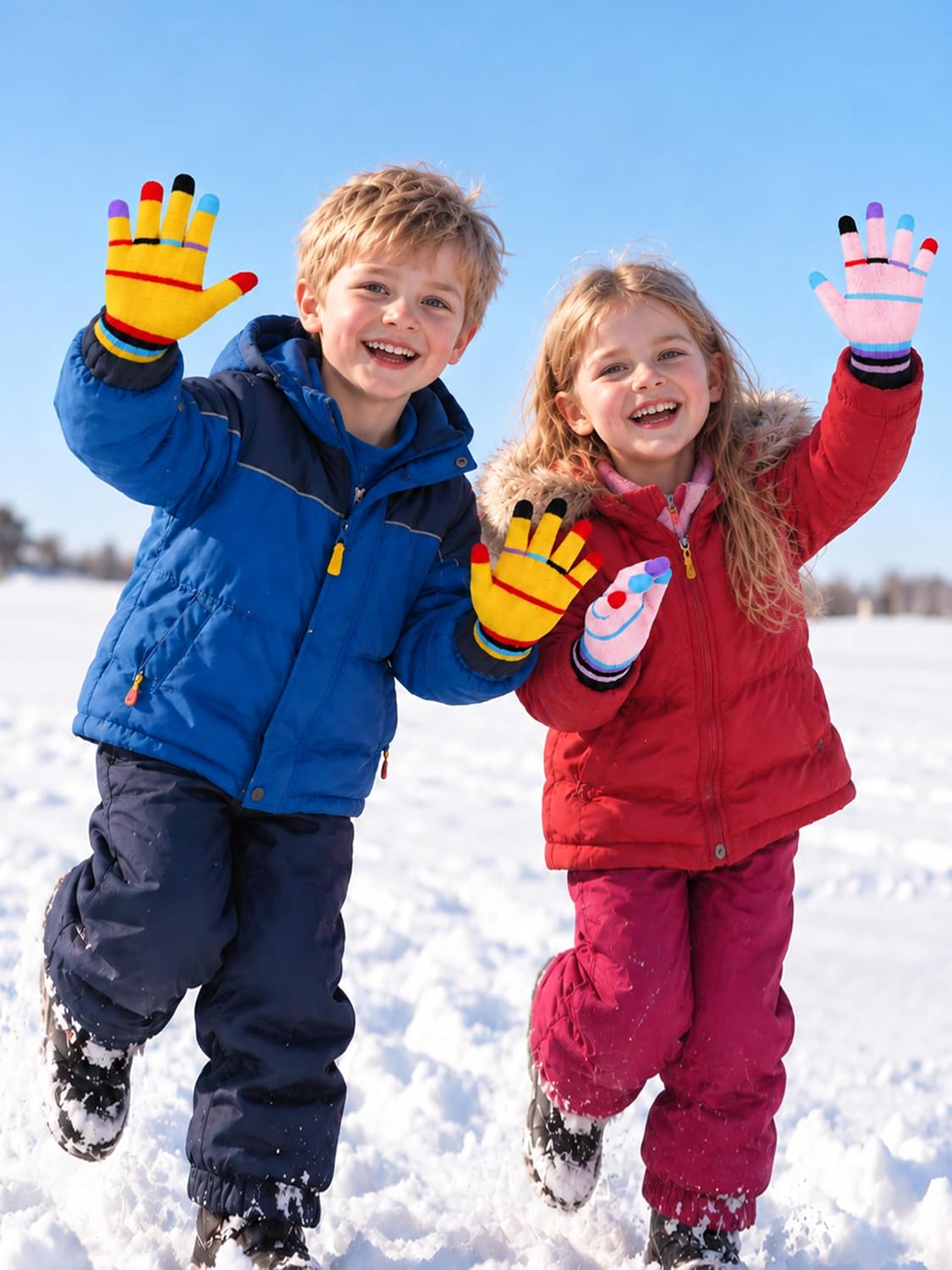 Cooraby 6 Pairs Kids Magic Gloves Warm Winter Toddler Gloves for Boys Girls