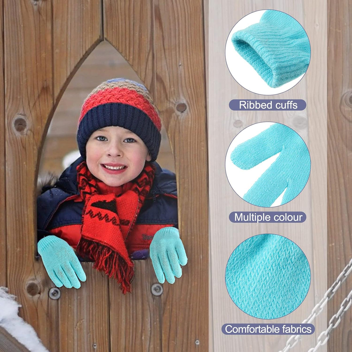 Neer 24 Pairs Kid's Winter Gloves Colorful Knit Gloves Bulk