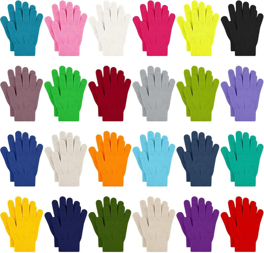 24 Pairs Kids Gloves Bulk Winter Magic Gloves for Girls Boys 6-11 Years