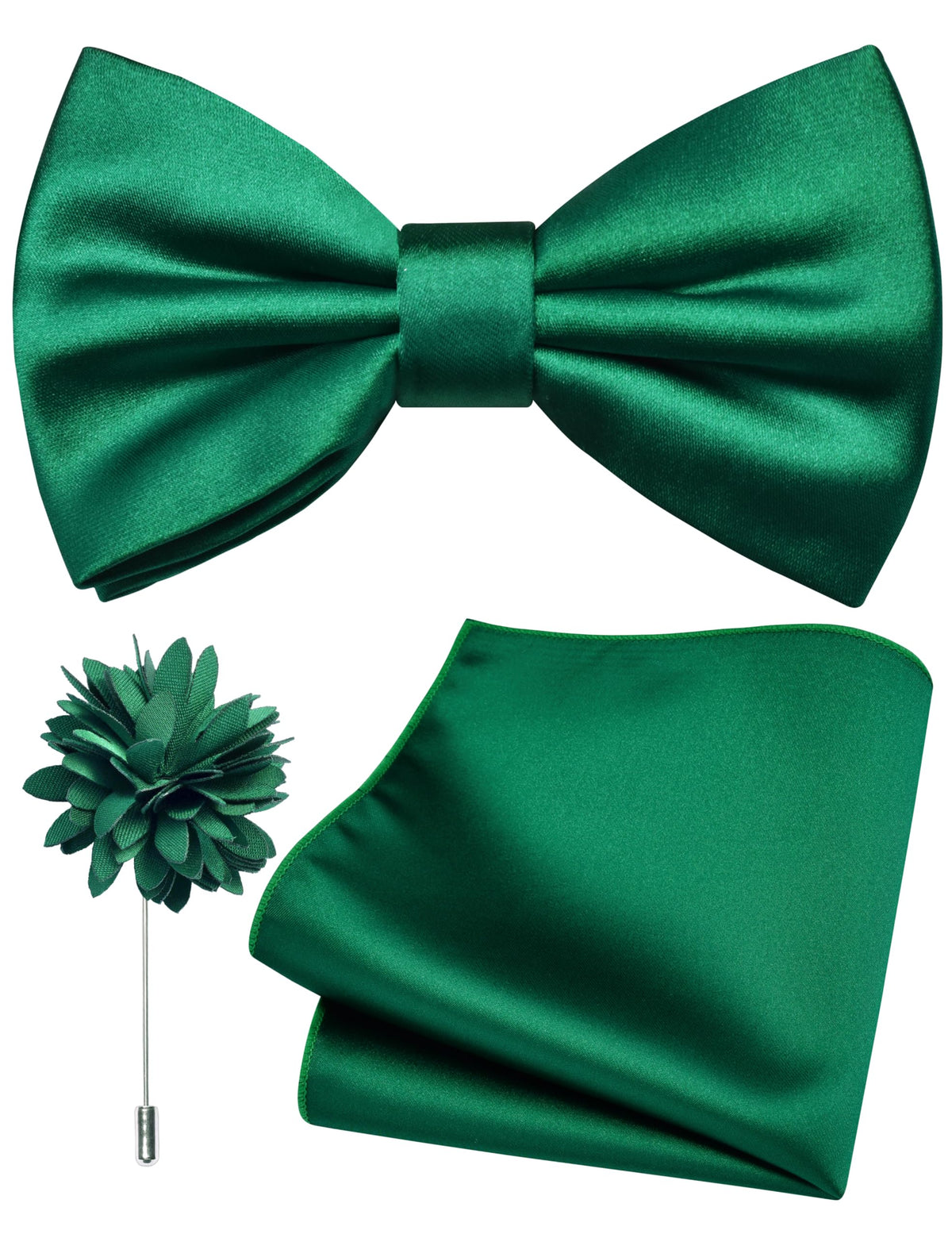 Branduce Solid Color Pre-tied Bow Tie and Pocket Square Lapel Pin Set for Men