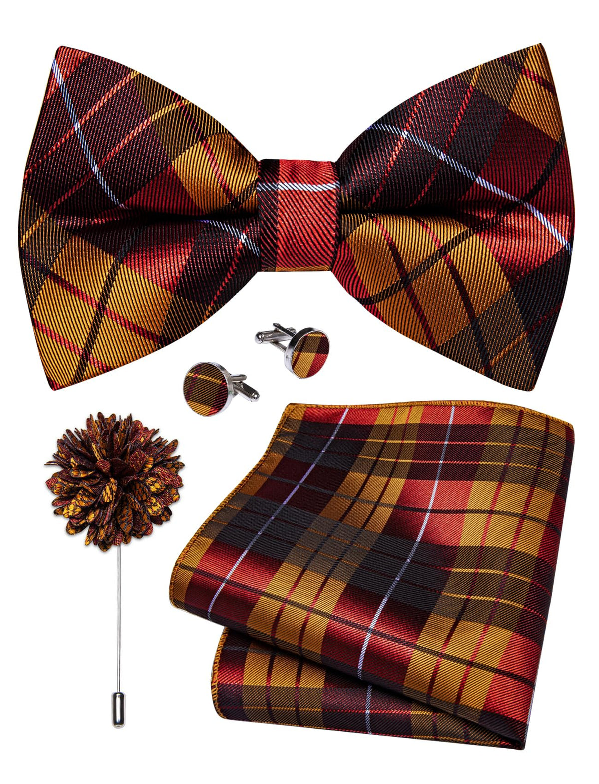 YourTies Silk Bow Ties for Men Pre-Tied Adjustable Paisley Bowtie Set
