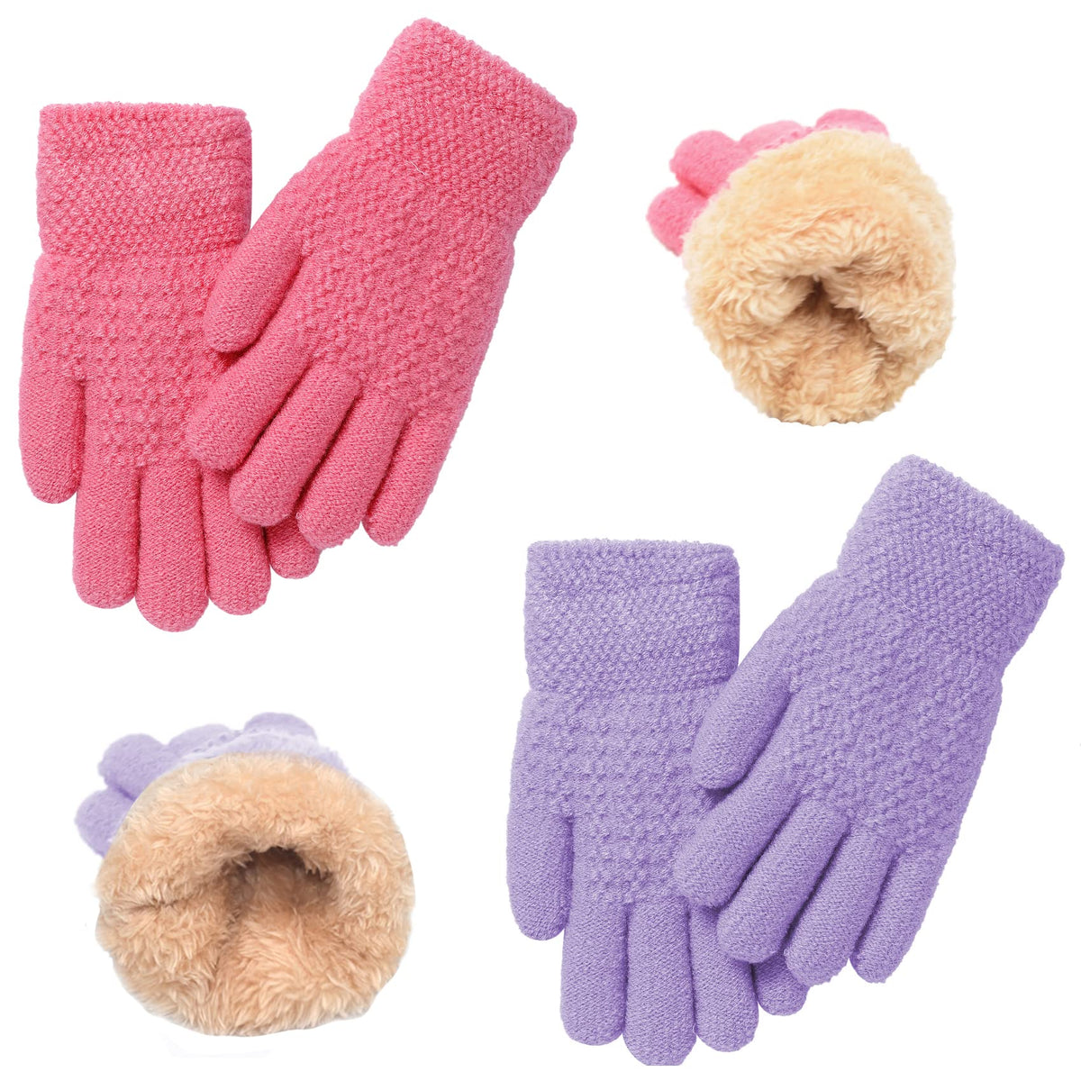 FENELY Winter Gloves for Boys Girls - Kids Warm Knit Thermal Cable Knitted Gloves Wool Fleece Lined Mittens for Cold Weather