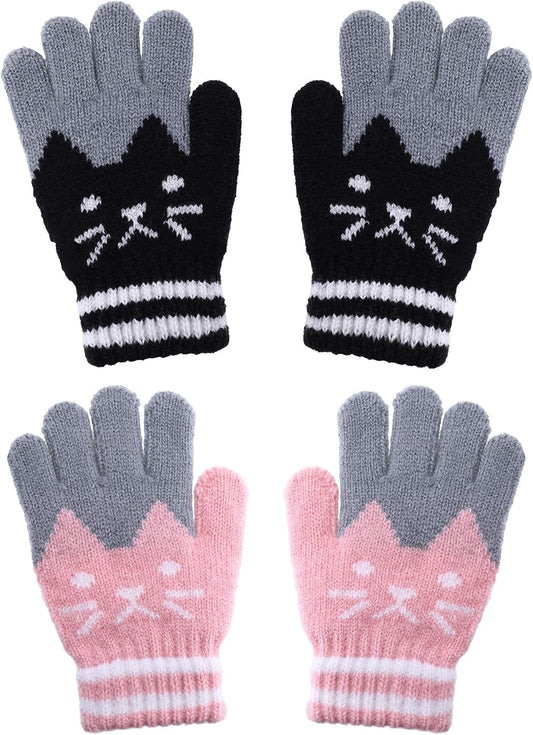 Boao 2 Pairs Kids Winter Gloves Full Finger Knitted Gloves