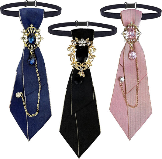 3 Pcs Ties for Women Pre-tied Bow Tie Necktie with Vintage Brooch