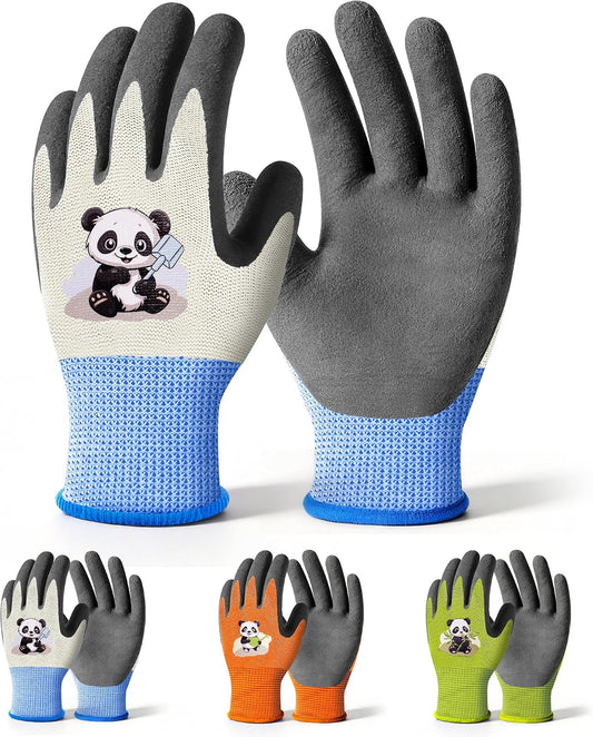 Mr. Panda 3 Pairs Skin-Friendly Kids Gardening Gloves for Age 2-4, Rubber Coated Children's Garden Gloves, Toddler Work Gloves, XXXS