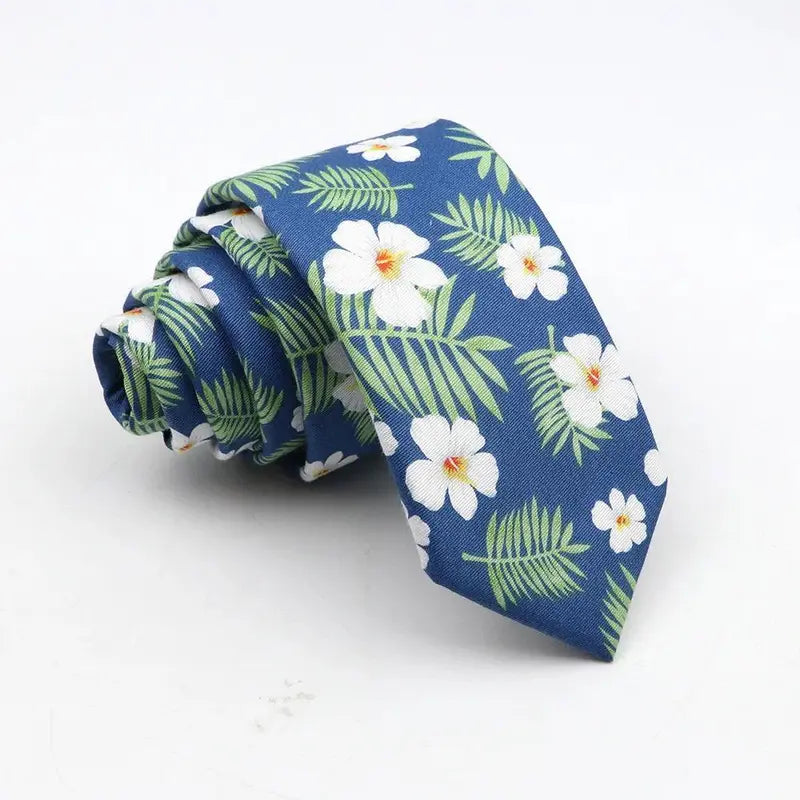 Men's Skinny Floral Cotton Necktie - Classic Print Adult Male Clothing Accessory for Weddings, Casual Suit Outfits