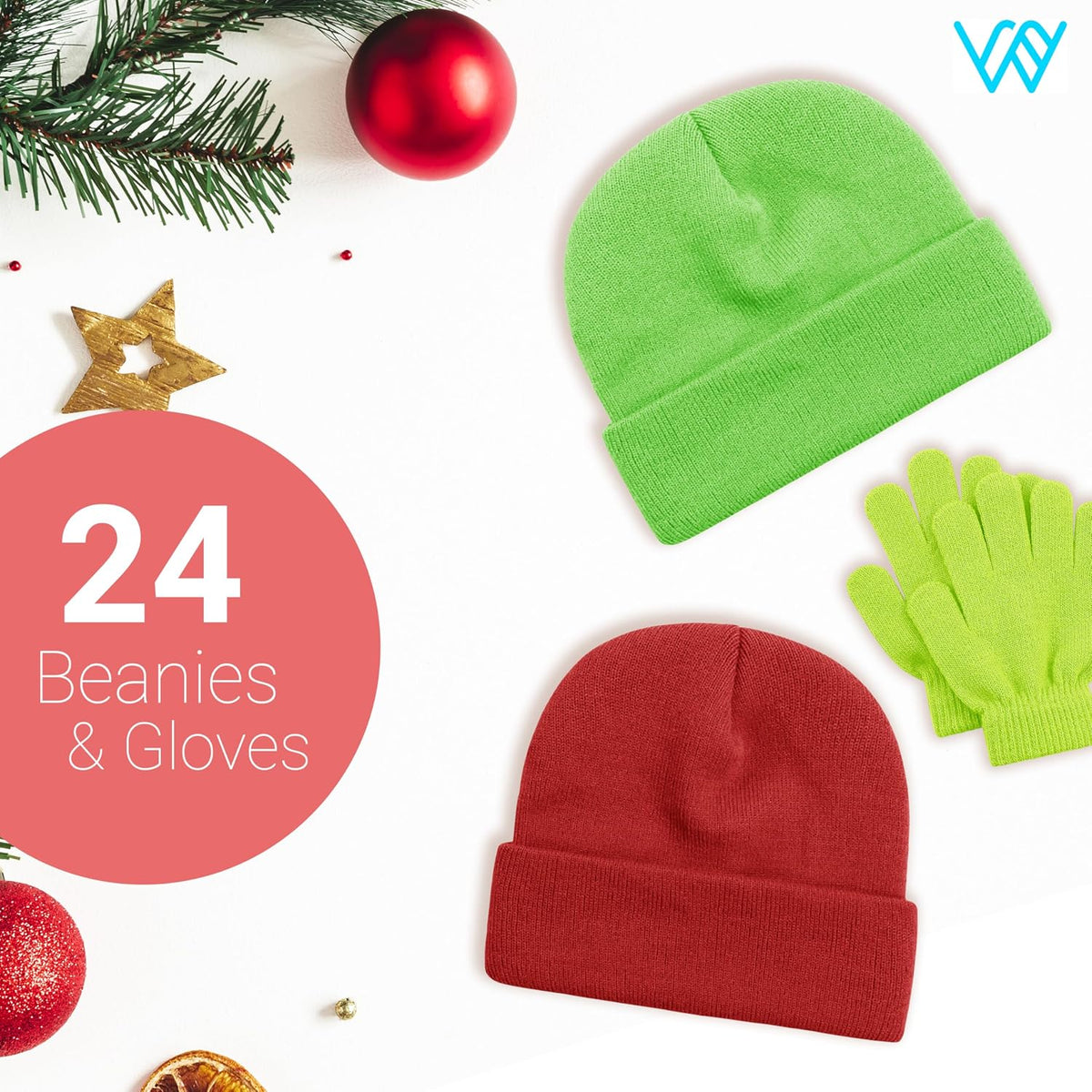 Winterlace 48 Pack Kids Beanies & Gloves, Boys Girls Unisex Thermal Stretchy Children Toboggan Knit Cap