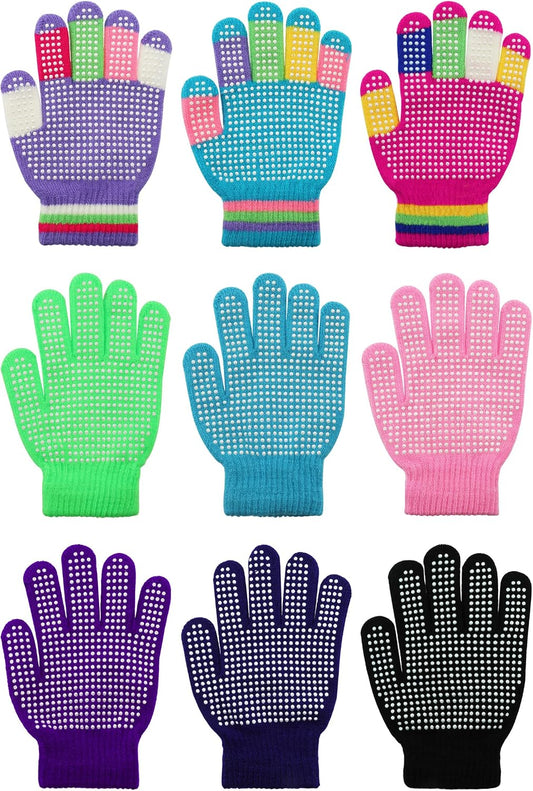 Whaline 9 Pairs Kids Anti-Skid Magic Gloves Winter Knitted Gloves Full Finger Grip Anti-Slip Children Gloves for Boys Girls