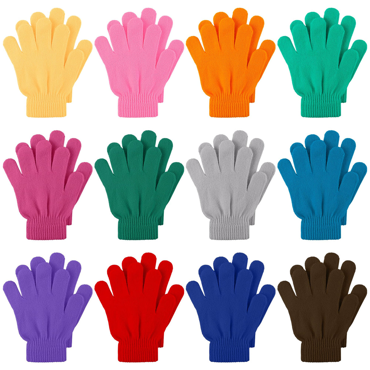 Cooraby 12 Pairs Kid's Winter Magic Gloves Children Stretchy Warm Magic Gloves Boys or Girls Knit Gloves for 6-12 Years