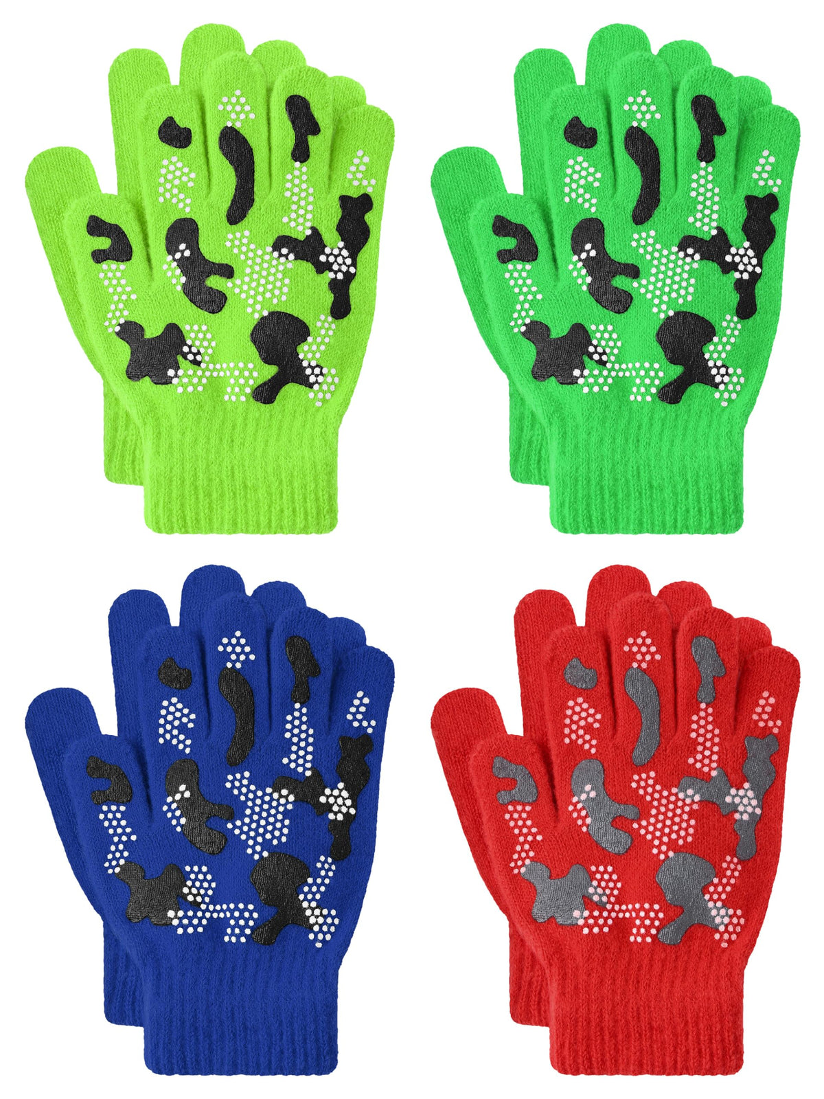 4 Pairs Kids Winter Gloves Gripper Magic Glove for Boys Girls 6-12 Years