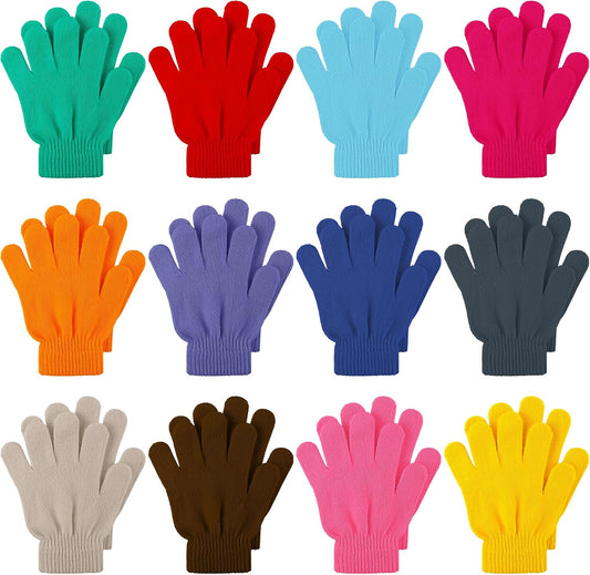 Cooraby 12 Pairs Kid's Winter Magic Gloves Children Stretchy Warm Magic Gloves Boys or Girls Knit Gloves for 6-12 Years
