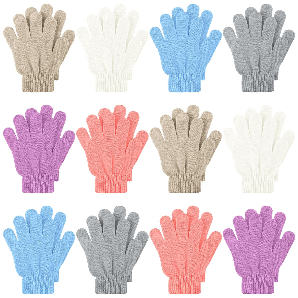 Cooraby 12 Pairs Kid's Winter Magic Gloves Children Stretchy Warm Magic Gloves Boys or Girls Knit Gloves for 6-12 Years