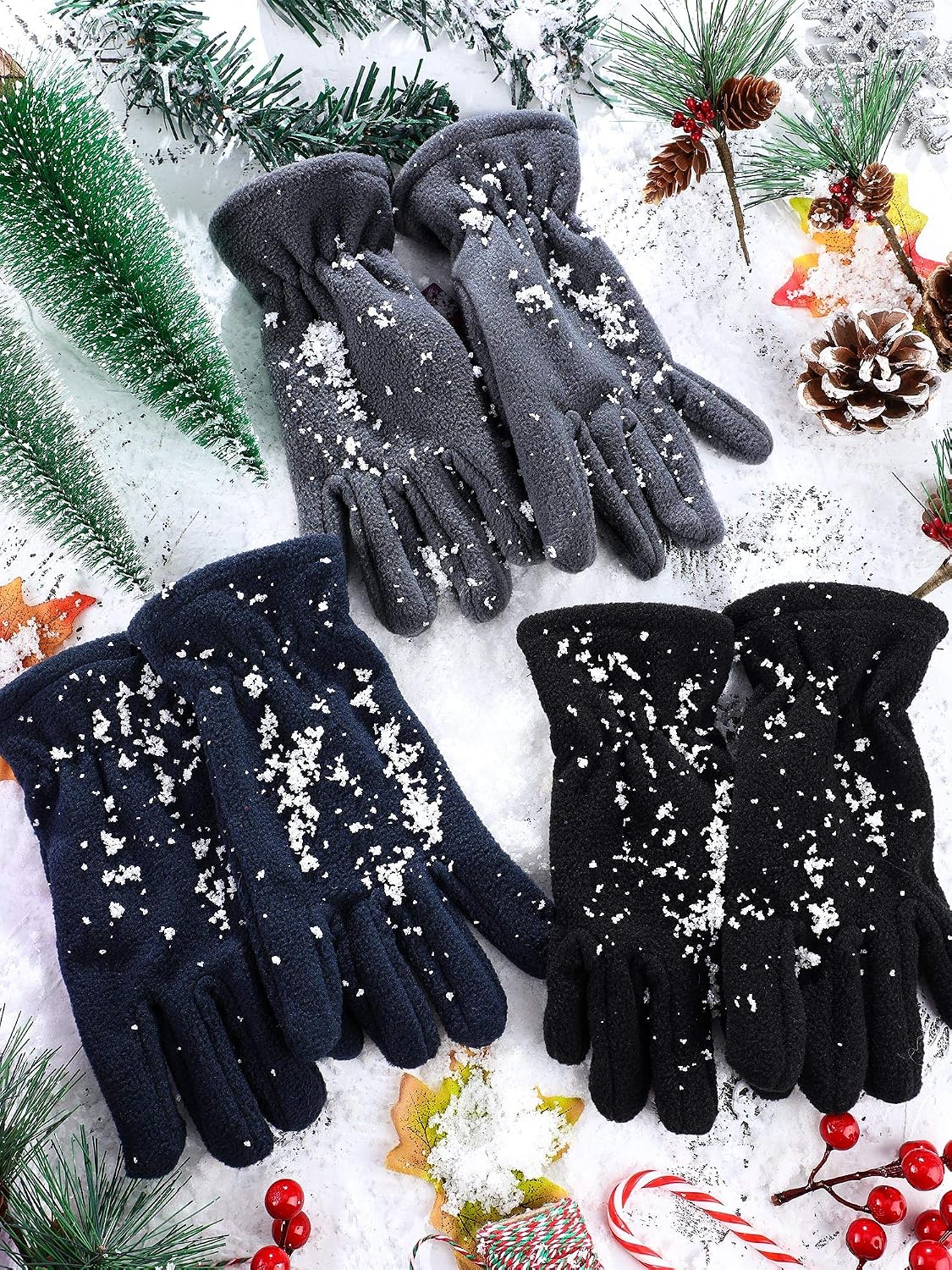 SATINIOR 3Pairs Winter Gloves for Kids, Soft Snow Fleece Glove, 5-12 Year