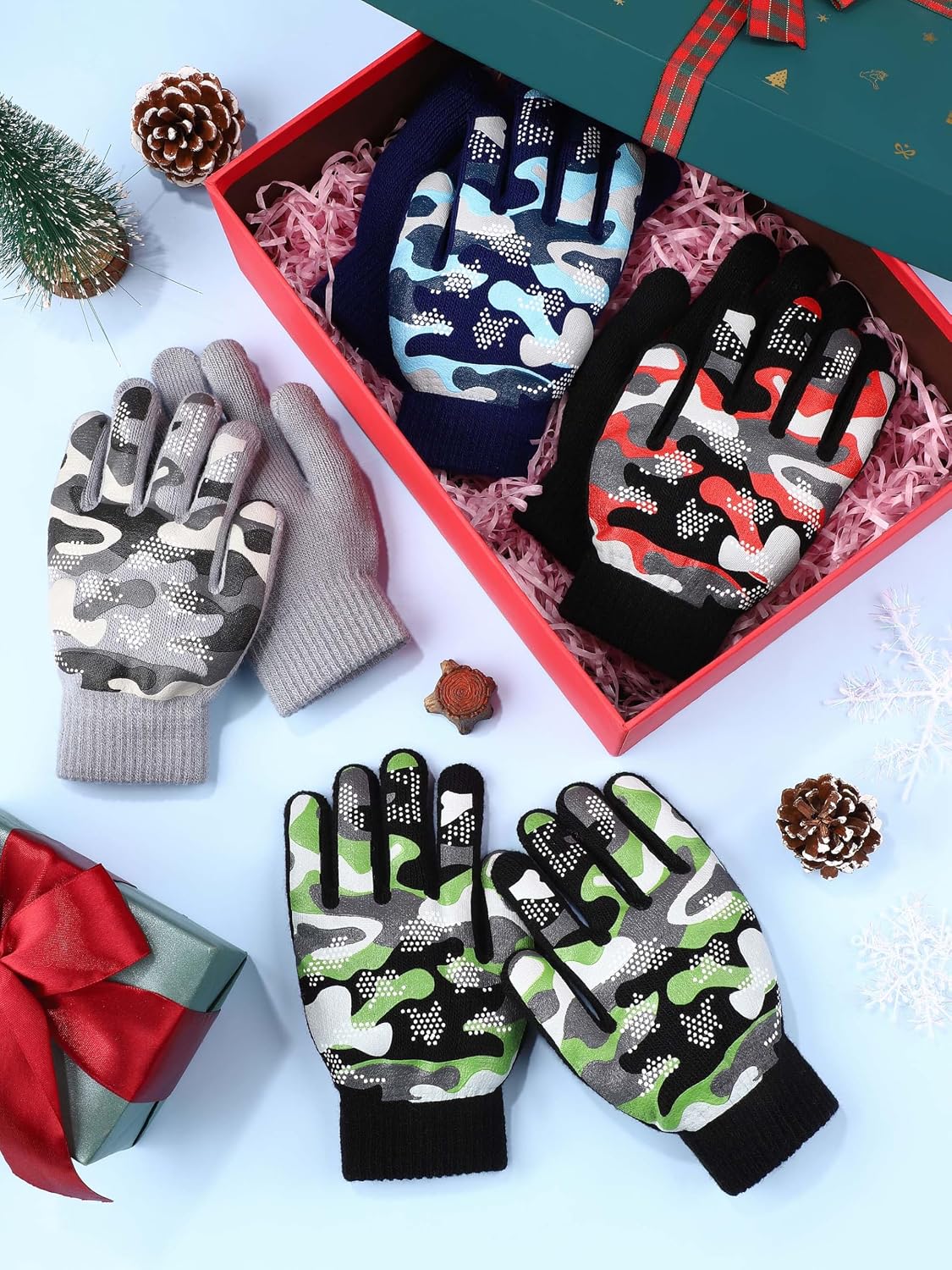 4 Pairs Kids Winter Gloves Gripper Magic Glove for Boys Girls 6-12 Years