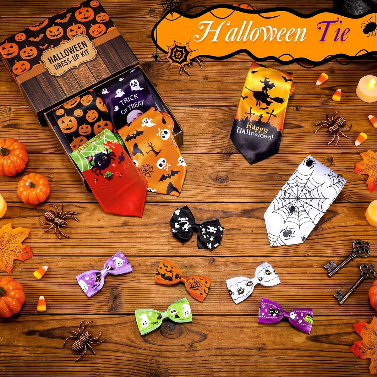 SATINIOR Halloween Ties for Men Necktie Clip-on Bow Tie
