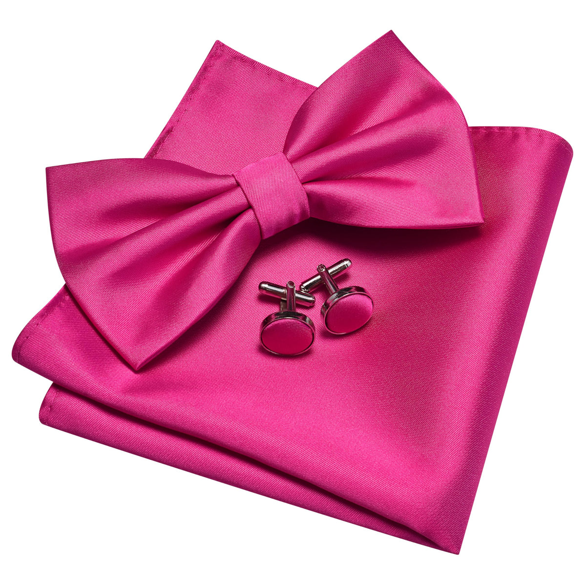 GUSLESON Mens Solid Color Double Fold Pre-tied Bow Tie and Pocket Square Cufflink Set with Gift Box