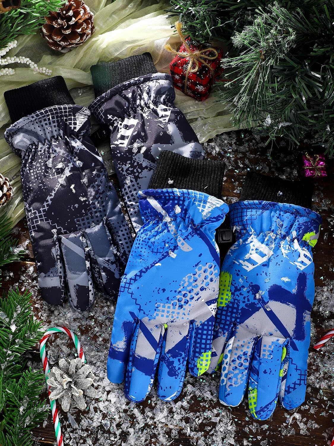 Honoson 2 Pairs Kids Waterproof Winter Snow Gloves