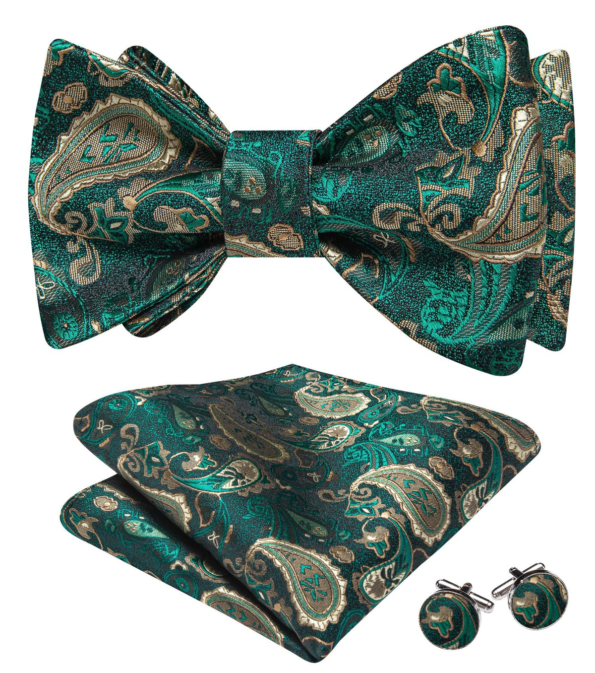 YOHOWA Bow Ties for Men Paisley Self Tie Bowtie Pocket Square Cufflinks Set