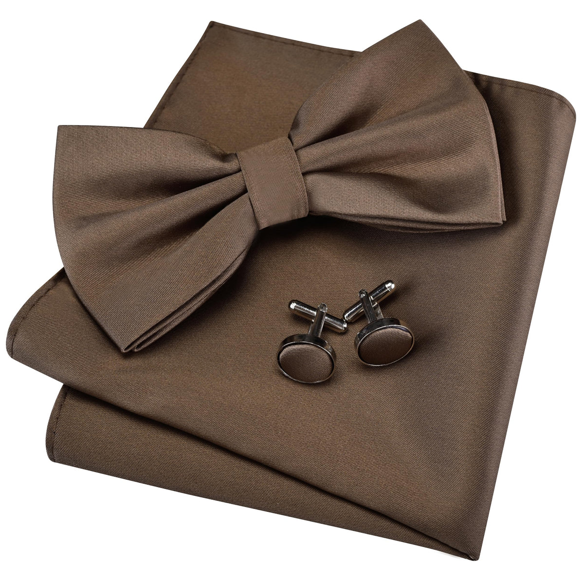 GUSLESON Mens Solid Color Double Fold Pre-tied Bow Tie and Pocket Square Cufflink Set with Gift Box