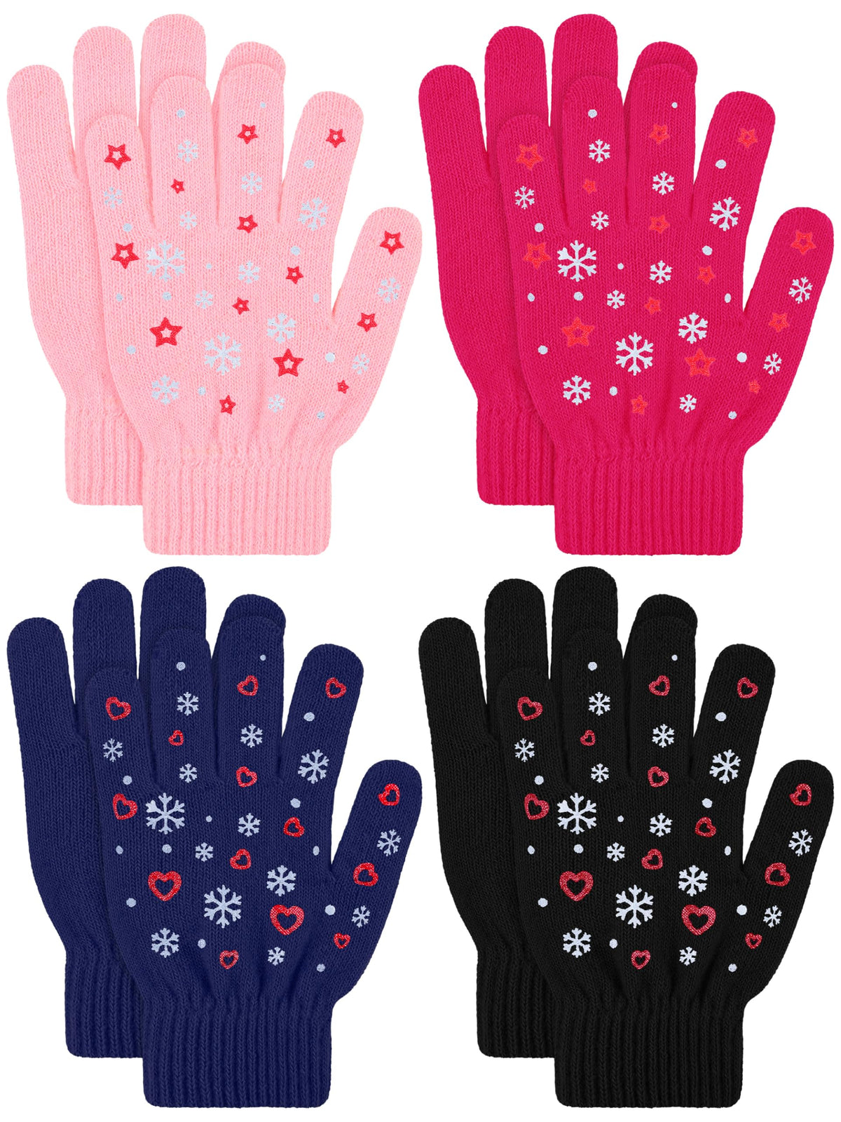 4 Pairs Kids Winter Gloves Gripper Magic Glove for Boys Girls 6-12 Years