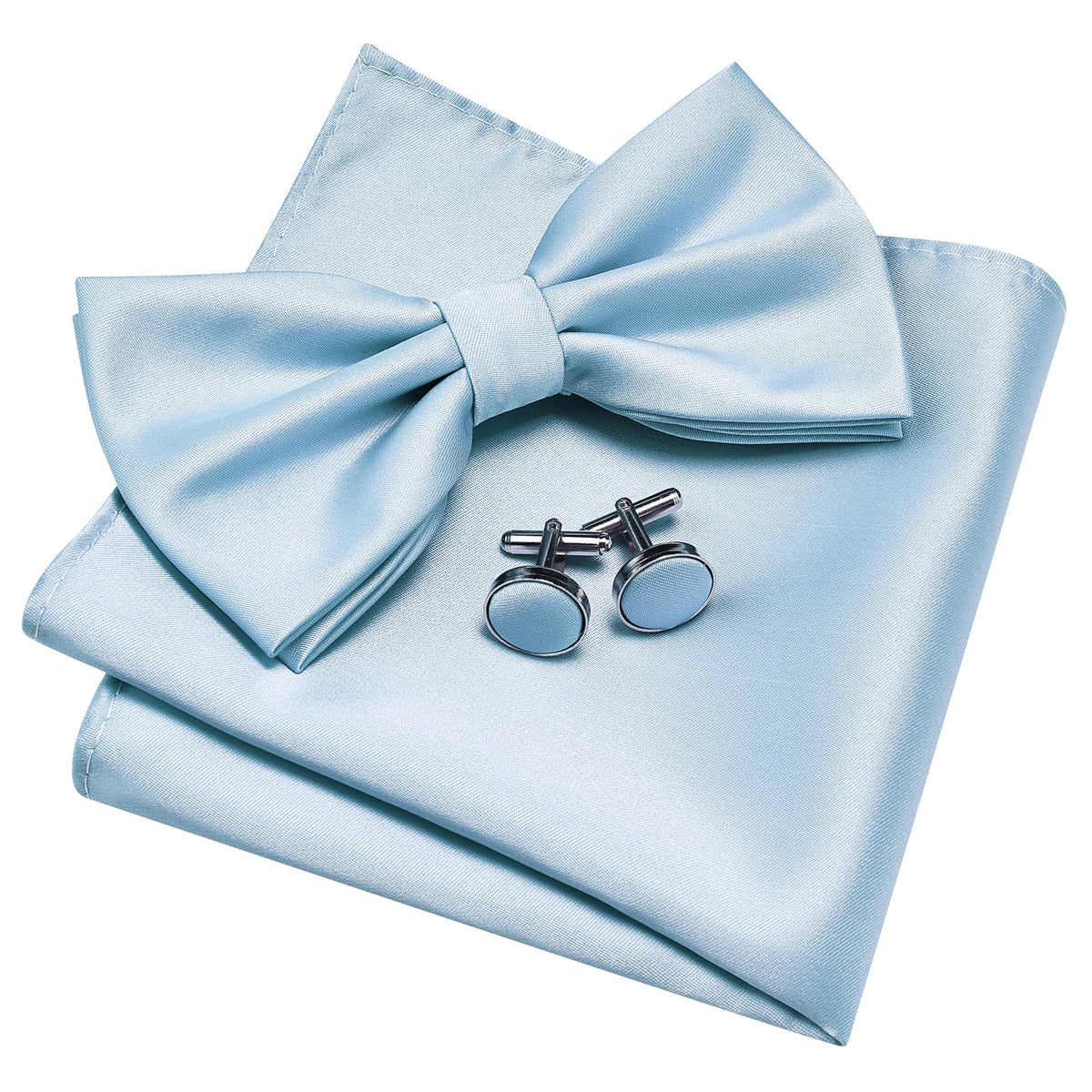 GUSLESON Mens Solid Color Double Fold Pre-tied Bow Tie and Pocket Square Cufflink Set with Gift Box