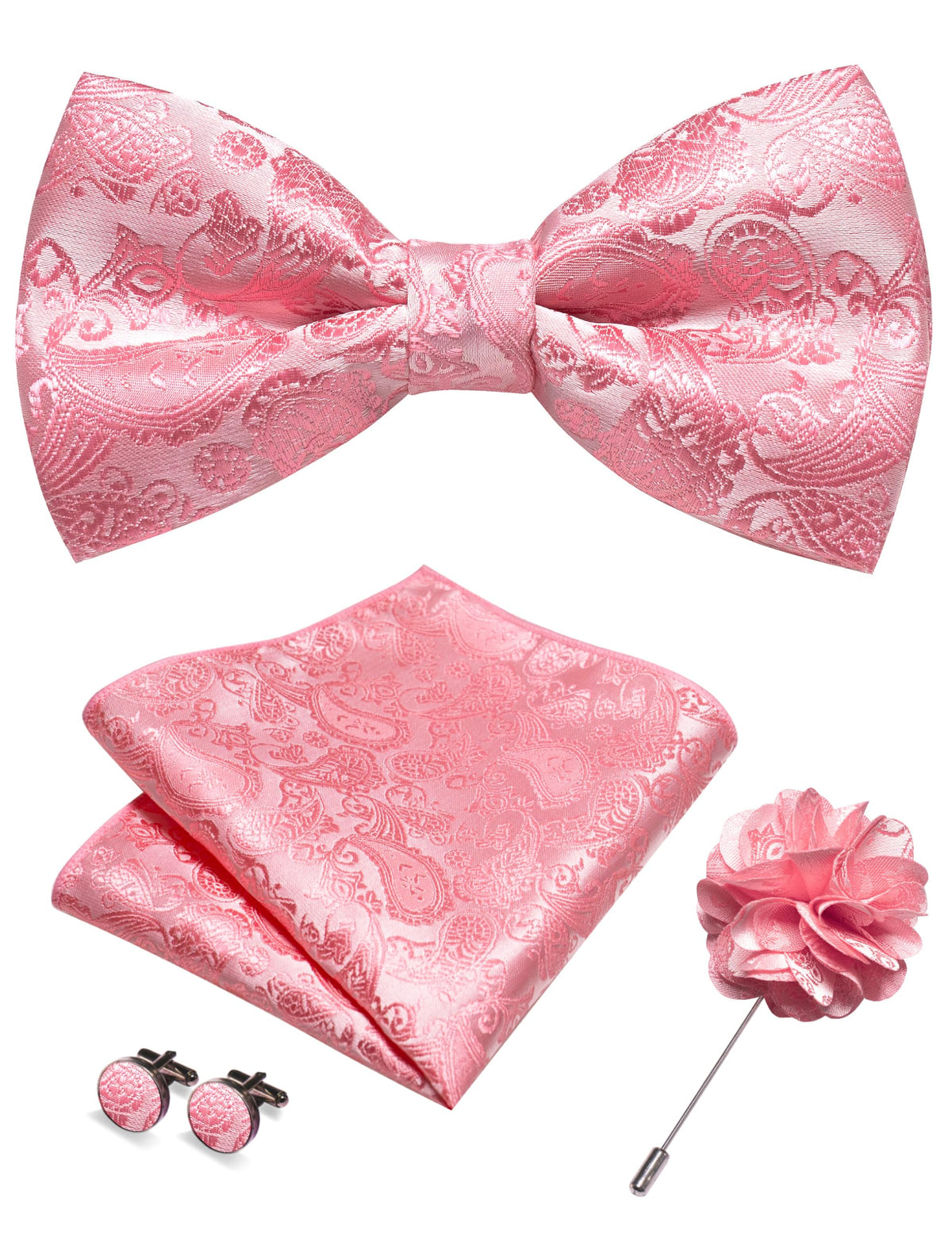 JEMYGINS Paisley Pre-tied Bow Tie and Pocket Square Cufflinks Lapel Pin Sets for Men 4PCS