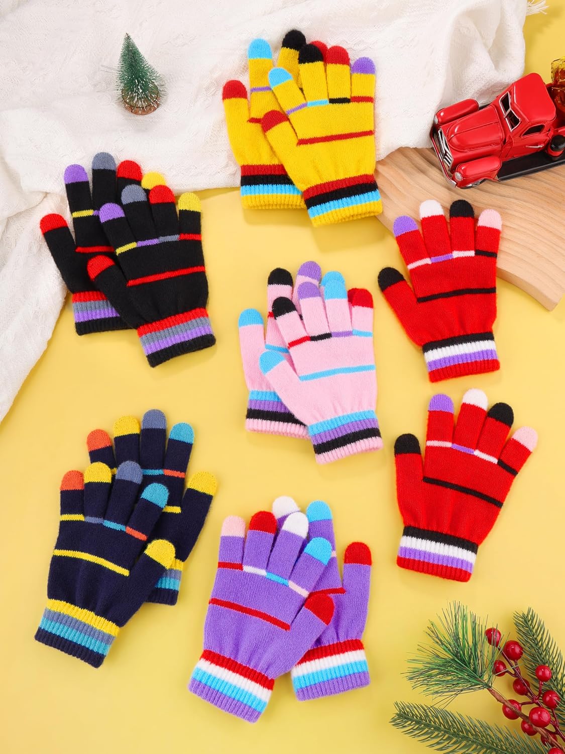 Cooraby 6 Pairs Kids Magic Gloves Warm Winter Toddler Gloves for Boys Girls