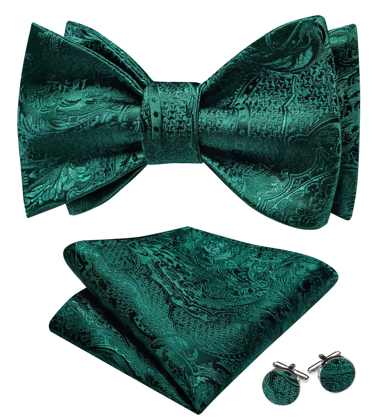 YOHOWA Bow Ties for Men Paisley Self Tie Bowtie Pocket Square Cufflinks Set