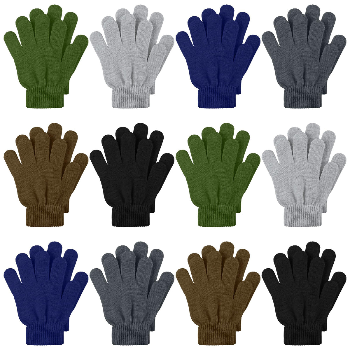 Cooraby 12 Pairs Kid's Winter Magic Gloves Children Stretchy Warm Magic Gloves Boys or Girls Knit Gloves for 6-12 Years