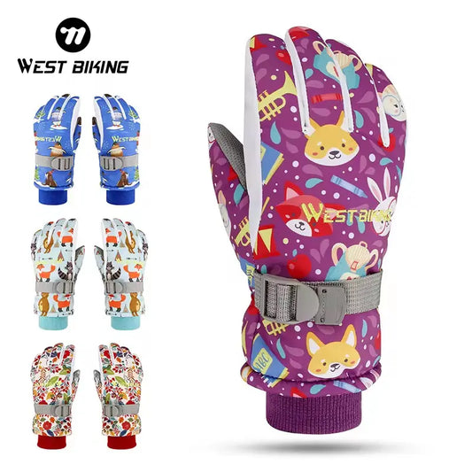WEST BIKING Children's Winter Gloves Scratch Resistance Windproof and Cold-proof Breathable Leather Bike Gloves