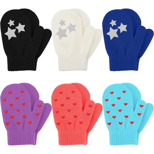 X-GLV01   6 Pairs Toddler Magic Stretch Mittens Winter Unisex Baby Knitted Gloves Mittens