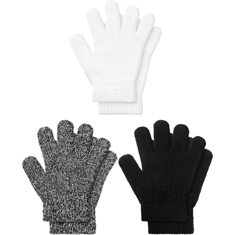 P-GCS019   3 Pairs Kids Winter Knit Gloves Stretchy Full Finger Fluffy Mittens for Toddler Boys Girls 1-11 Years