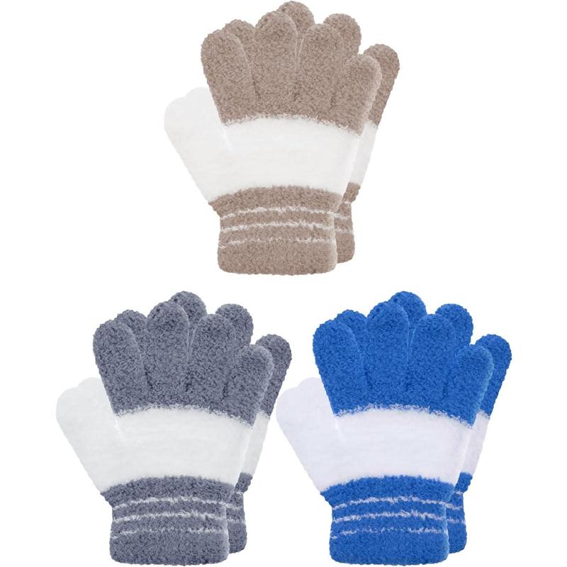 P-GCS019   3 Pairs Kids Winter Knit Gloves Stretchy Full Finger Fluffy Mittens for Toddler Boys Girls 1-11 Years