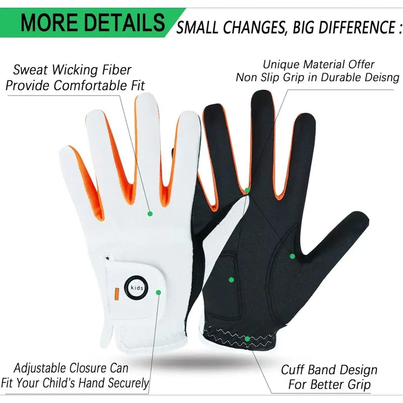 Kids' Unisex Patterned Dura-Feel Golf Gloves 2-Pack - 100% Faux Leather Palm, Lightweight Quick-Drying Microfiber, All-Weather Grip, All-Seasons Flexible Moisture-Wicking, Left/Right Hand Options, S-XL for 4-11 Yrs/5-6 Yrs Young Golfers, Imported Gift