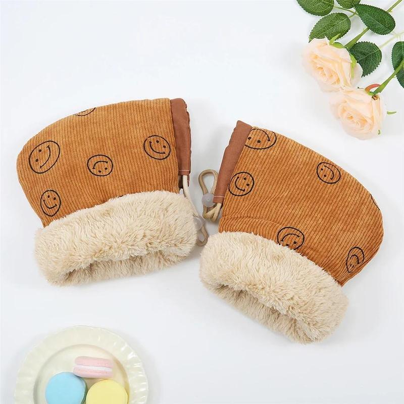 Children's Winter Bicycle Gloves - Cartoon Print, Mixed Textile, Artificial Leather, Warm Hands Warmer, Single Pair for Scooter & Outdoor Sports Protection