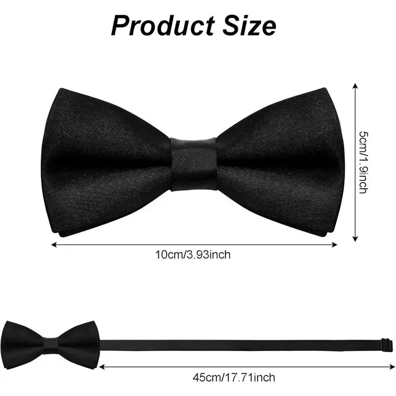 Kids' Black Bow Pre-tied Polyester Satin Bowtie - Double-Layer Unisex Neckwear with Adjustable Strap for Boys, Weddings, Christmas, Birthday, Sports, Graphic Casual Daily Use