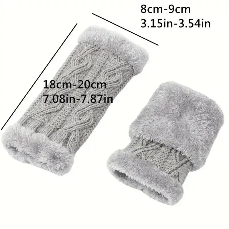 Thickened Fleece Lined Gloves, Short Knitted Fingerless Mitts, Warm Winter Accessories for Boys & Girls, Junior, Perfect Christmas Gift