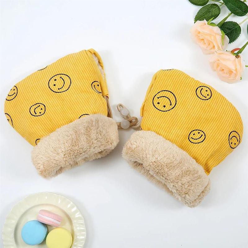 Children's Winter Bicycle Gloves - Cartoon Print, Mixed Textile, Artificial Leather, Warm Hands Warmer, Single Pair for Scooter & Outdoor Sports Protection