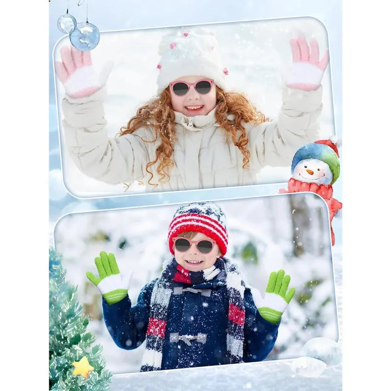 P-GCS019   3 Pairs Kids Winter Knit Gloves Stretchy Full Finger Fluffy Mittens for Toddler Boys Girls 1-11 Years
