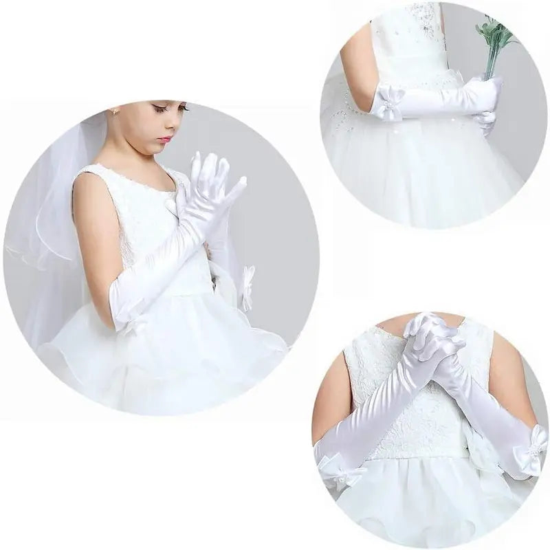 P-HBL03      Little Girls Princess Gloves(Solid Color Long Elbow Length) For Birthday,Wedding,Holiday,Costume Party