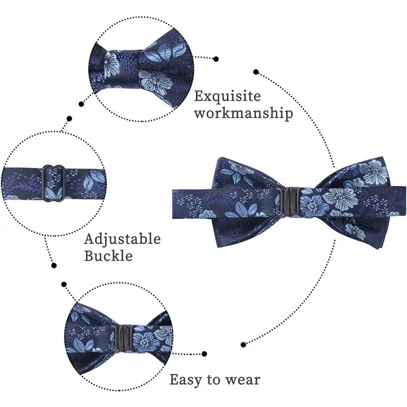 Toddler Boys Bow Tie Pre Tied Adjustable Clip-On Paisley, Blue Fun Patterned Bowties for Kids Wedding & Party